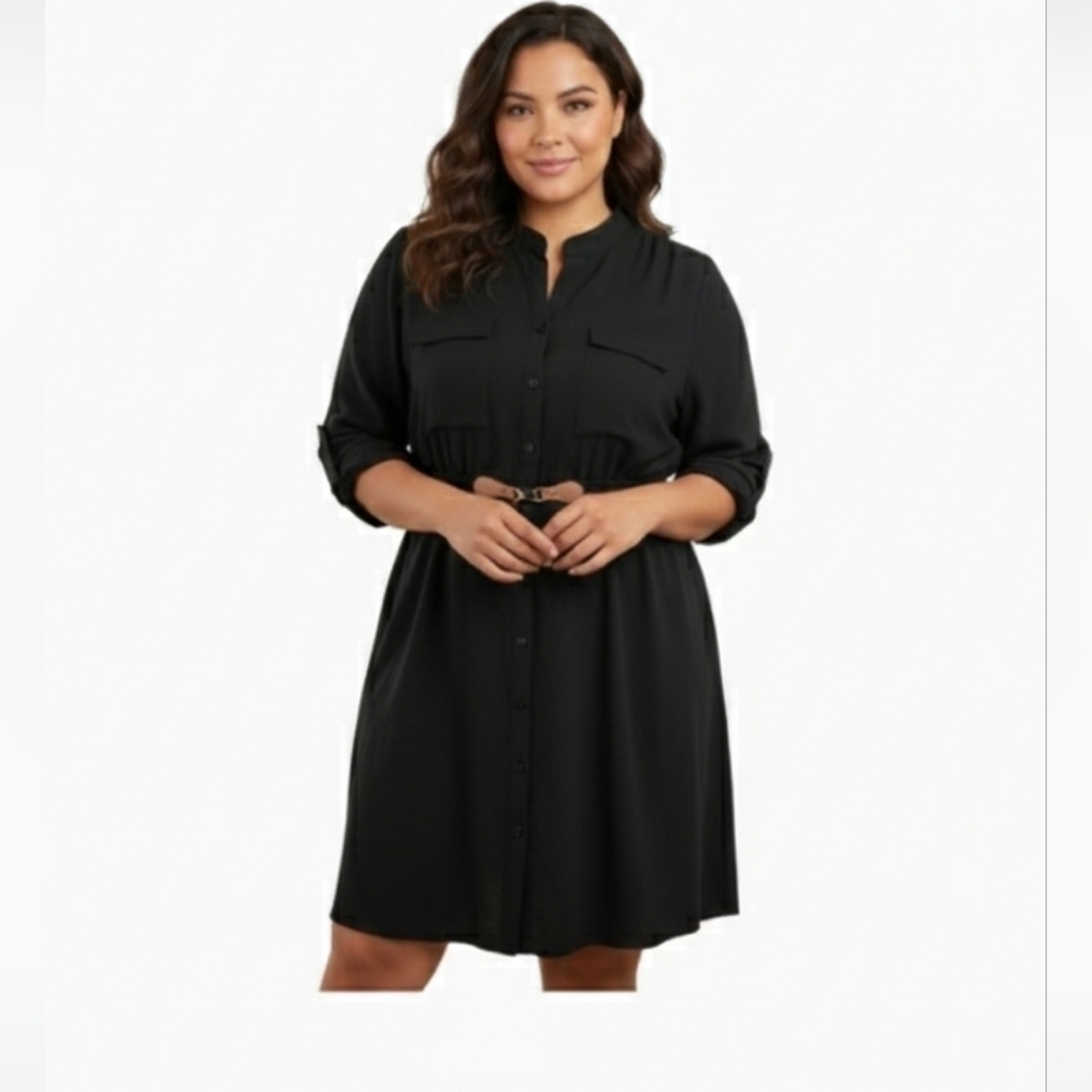 Always Indigo Black Long Sleeve Shirt Dress 2X